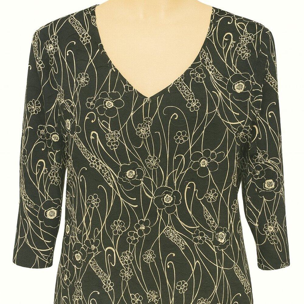Jaipur Vintage Top 90s Y2K Black & White Size Medium 3/4th Sleeve Whimsygoth